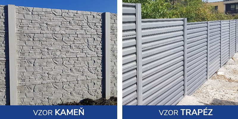 vzory betonových plotov - kameň a trapéz